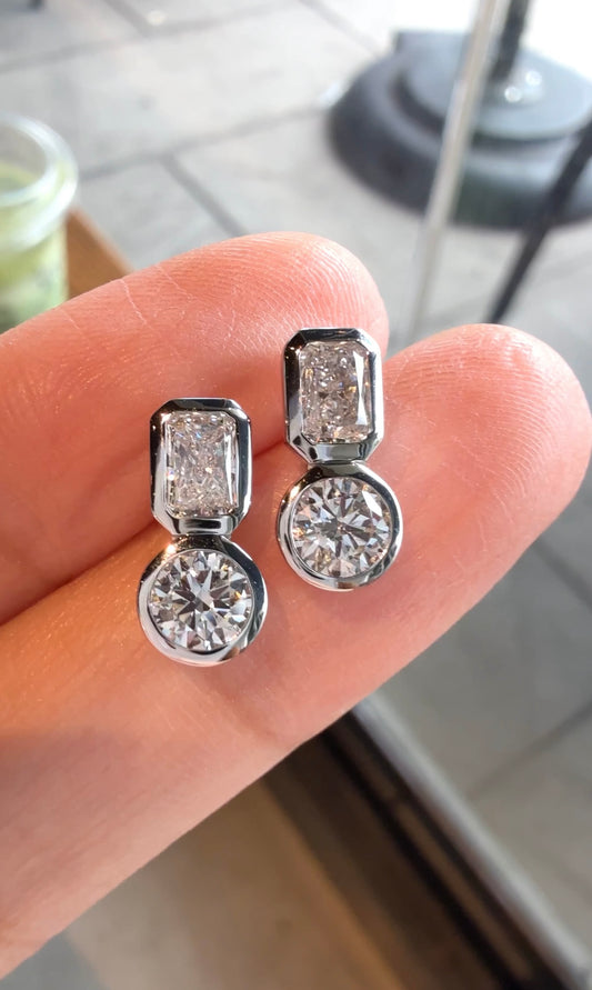 Brilliant Emerald and Round Earrings